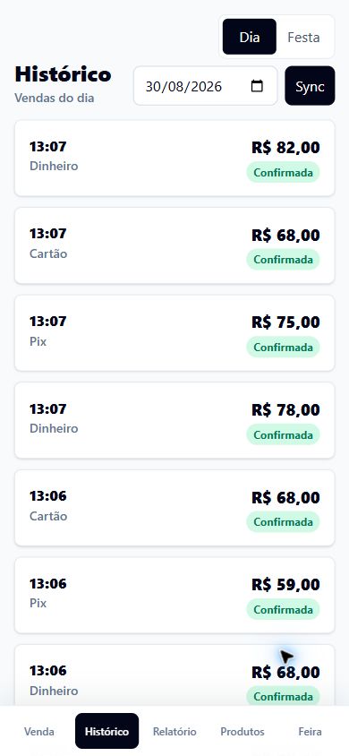 Histórico mobile do FeiraFlow com vendas confirmadas