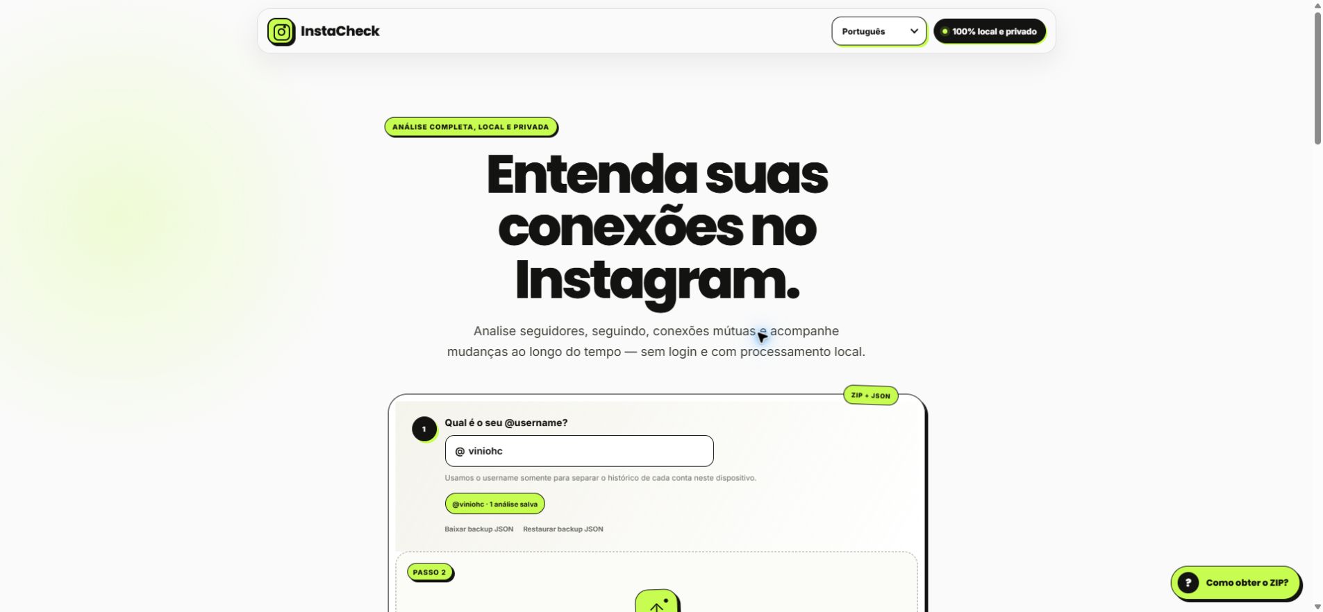 Interface do InstaCheck mostrando o fluxo de importação dos dados oficiais
